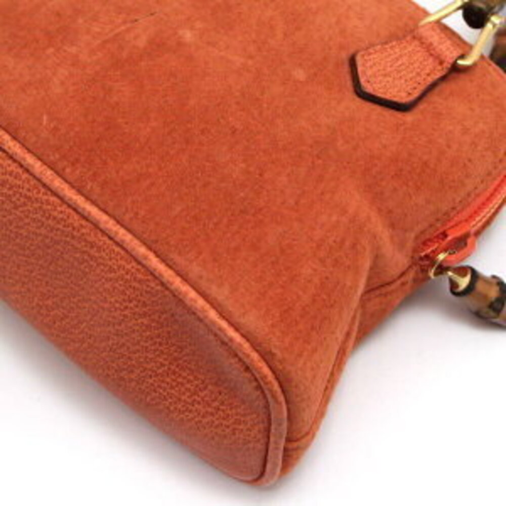 Gucci Bamboo Handbag Suede Leather Orange - Picture 3 of 6